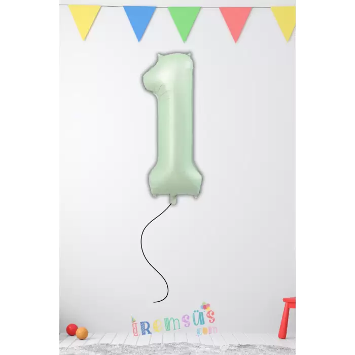 1 Yaş Doğum Günü Su Yeşili Renk Folyo Helyum Balon 32 Rakam Folyo Balon Su Yeşili Retro Renk