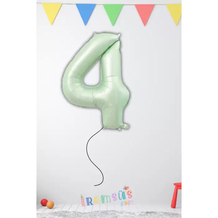 4 Yaş Doğum Günü Su Yeşili Renk Folyo Helyum Balon 32 Rakam Folyo Balon Su Yeşili Retro Renk