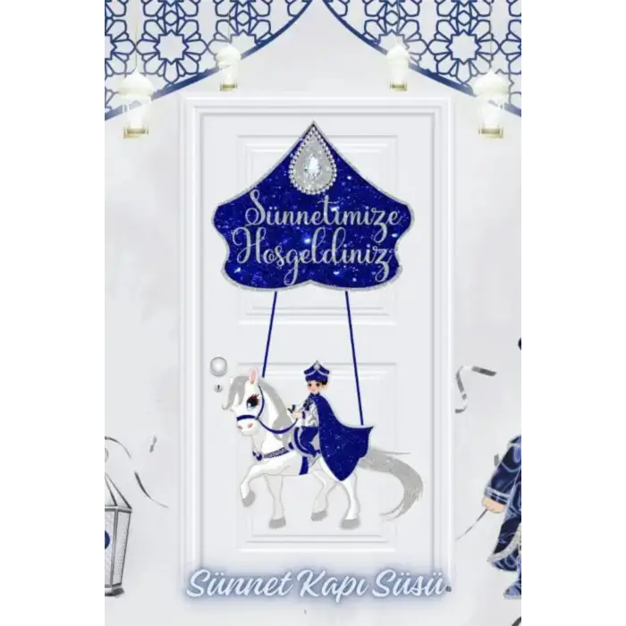 Sünnetimize Hoşgeldiniz Yazılı Kapı Sarkıt Kağıt Süsü Mavi Renk Sünnet Kapı Süsü