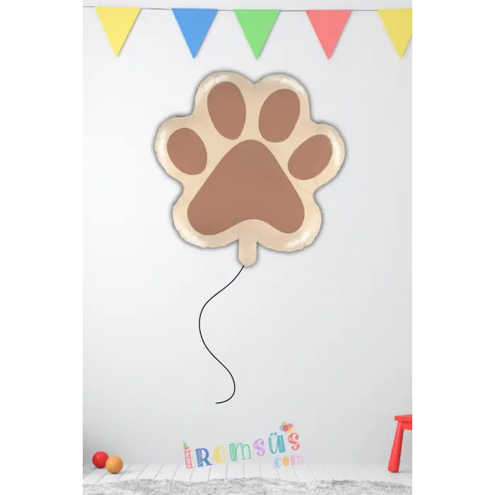 Retro Renk Köpek Patisi Figür Folyo Helyum Balon 45 cm Bej Renk Pati Folyo Balon