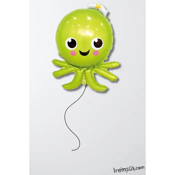 Ahtapot Figür Yeşil Renk Folyo Helyum Balon 90 cm Ahtapot Şekilli Folyo Balon