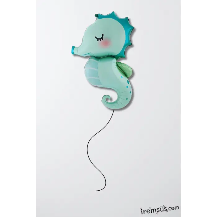 Deniz Atı Figür Retro Turkuaz Renk Folyo Helyum Balon 76 cm Satin Renk Dinazor Şekilli Folyo Balon