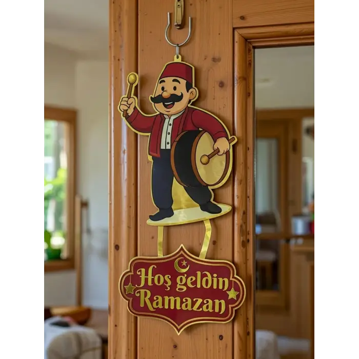 Hoşgeldin Ramazan Davulcu Figür Kapı Süsü 50*25 Cm Asmalı Ramazan Kapı Süsü