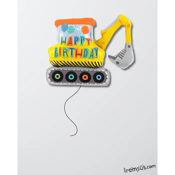 Happy Birthday Baskılı Büyük Excavator Folyo Balon 100 cm İnşaat Tema Folyo Balon