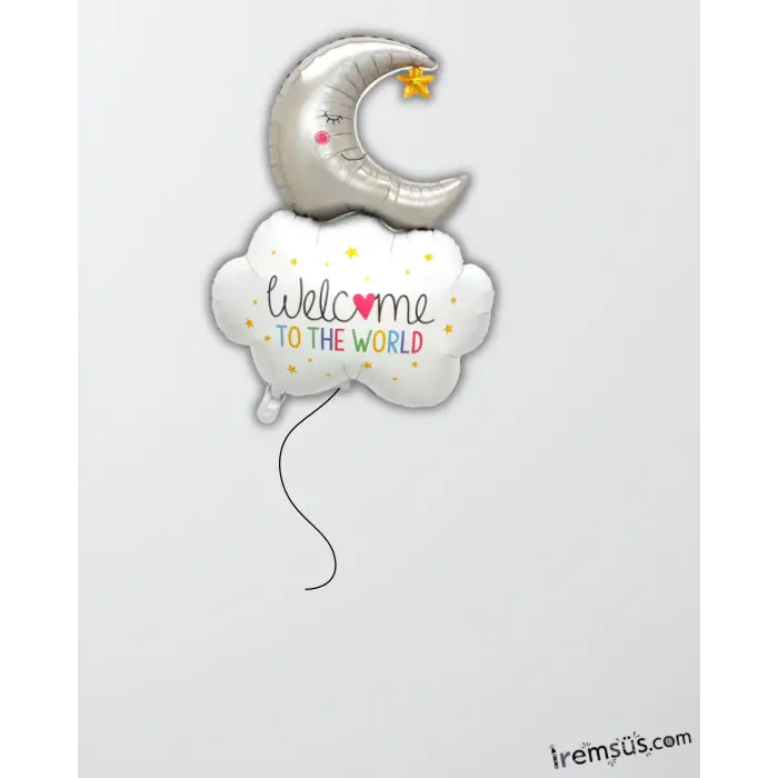 Bulut Şekilli Welcome World Folyo Balon Beyaz Renk 81*56 cm Yeni Doğum Süslemesi