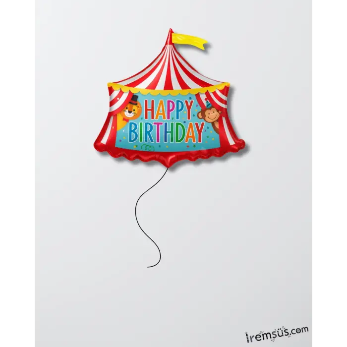 Sirk Çadırı Happy Birthday Folyo Helyum Balon 70 Cm Renkli Doğum Günü Sirk Konsept Balon
