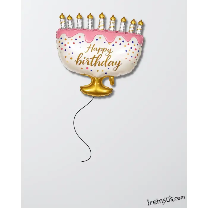 Mumlu Pasta Figür Folyo Helyum Balon 70 Cm Pembe Gold Renk Doğum Günü Folyo Balon