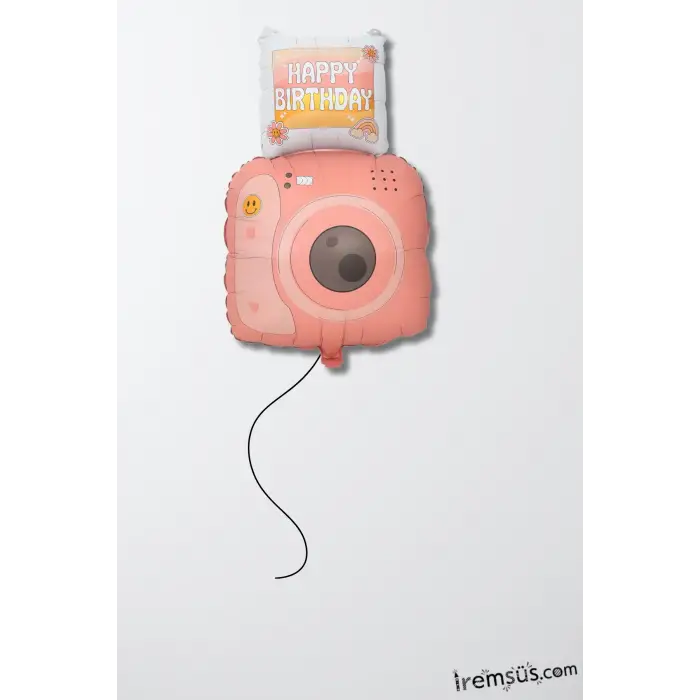 Retro Fotoğraf Makinesi Folyo Helyum Balon 75 cm Pembe Renk Kamera Folyo Balon