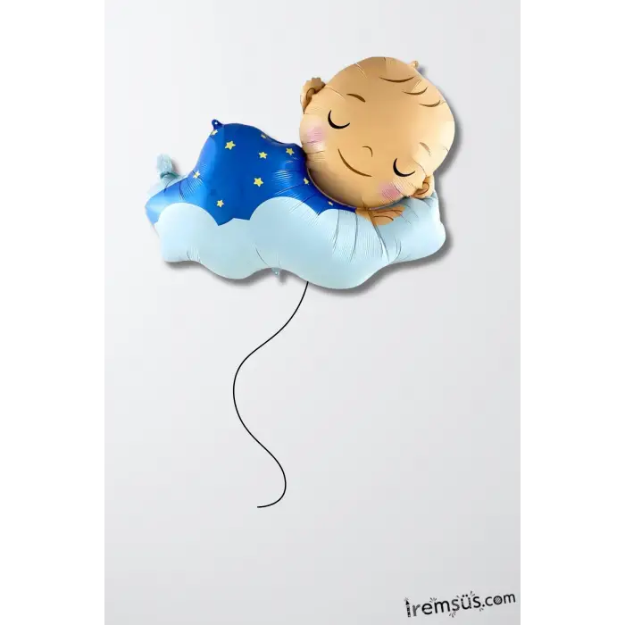 Uyuyan Bebek Figür Folyo Helyum Balon Mavi Renk 98 cm Bebek Figür Folyo Balon
