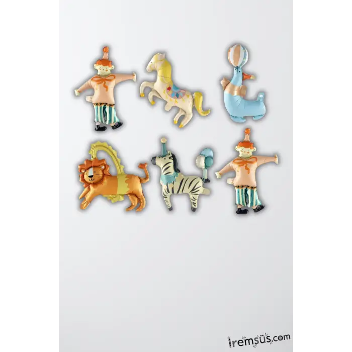 Sirk Konsept Folyo Balon 6 lı Mini Set 35 Cm Sirk Temalı Parti Süsleme Balonu