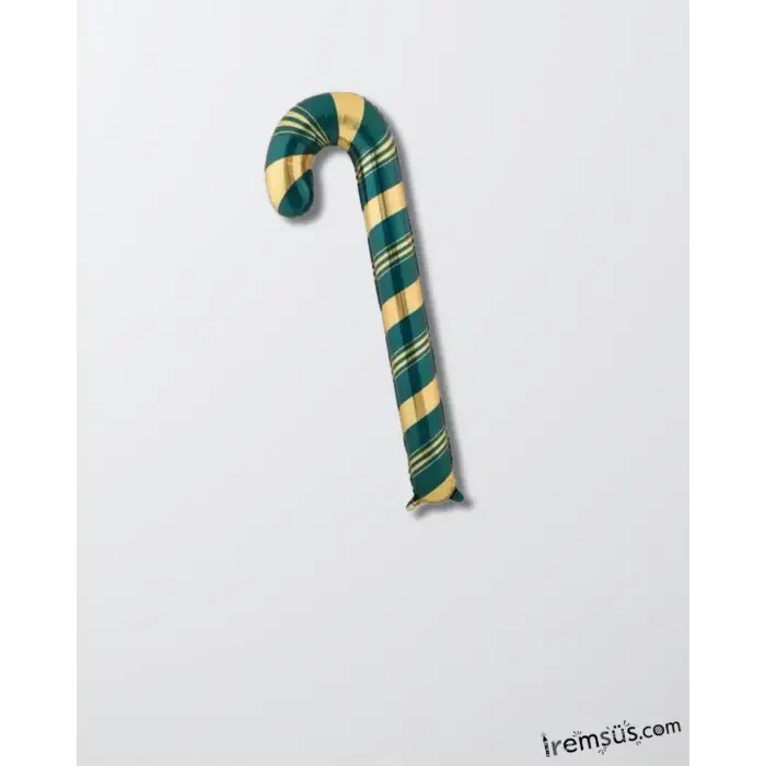 Retro Yeşil Konsept Baston Figür Yeşil- Gold Renk Folyo Balon 73*36 Cm Yılbaşı Süslemesi