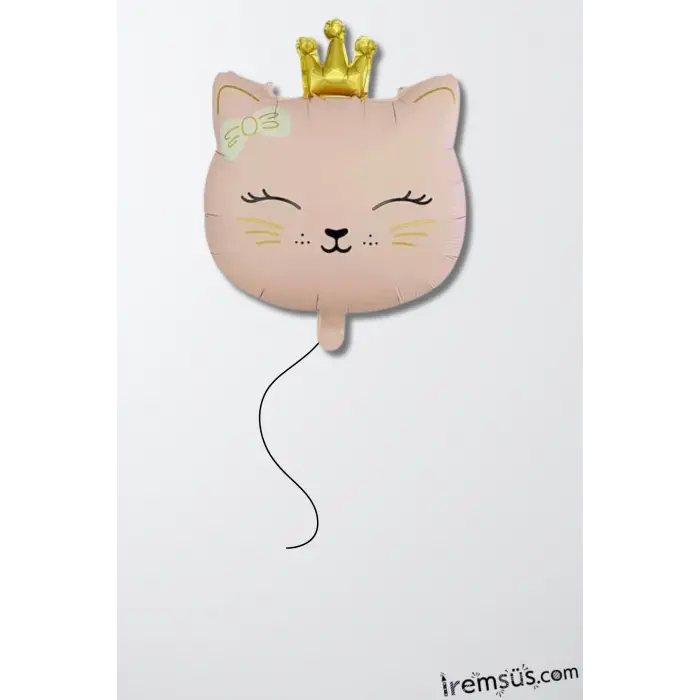 Retro Pembe Renk Miss Cat Figür Folyo Helyum Balon 45 cm Pembe Renk Kedi Folyo Balon