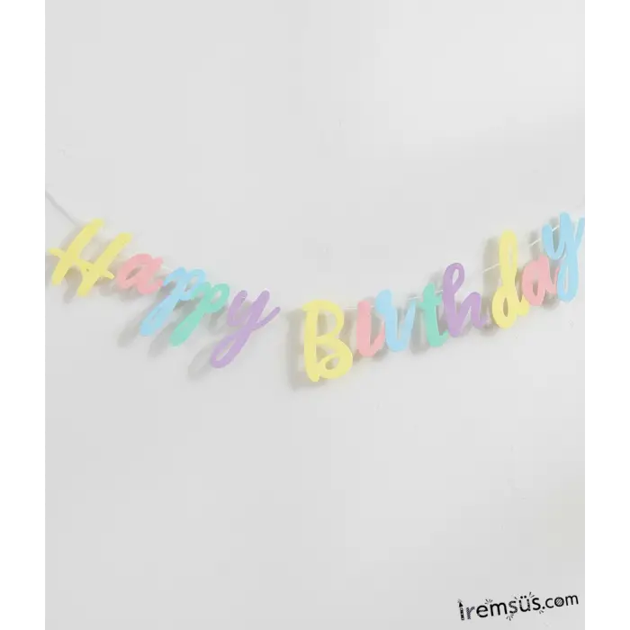 Makaron Renk Doğum Günü Partisi Happy Birthday Banner Yazı 110 Cm Makaron Konsept Süsleme