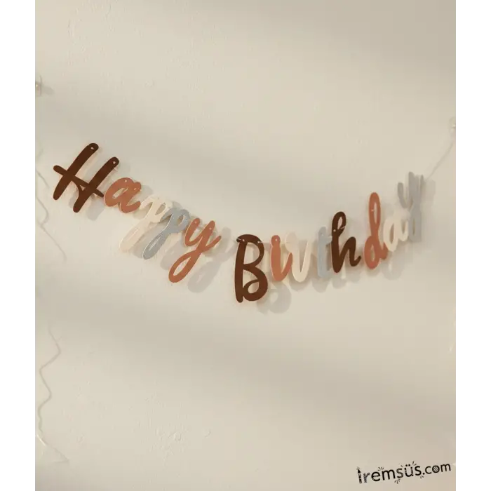 Retro Renk Doğum Günü Partisi Happy Birthday Banner Yazı 110 Cm Kahve Tonları Konsept Süsleme
