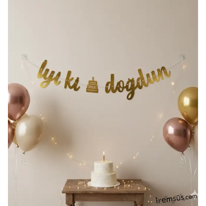 İyiki Doğdun Yazılı Kaligrafi Banner Yazısı Gold Renk Doğum Günü Partisi 135 cm