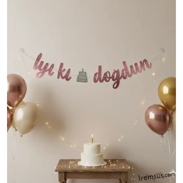 İyiki Doğdun Yazılı Kaligrafi Banner Yazısı Pembe Renk Dpğum Günü Partisi 135 cm