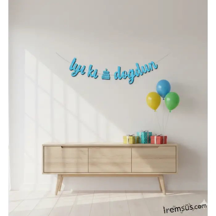 İyiki Doğdun Yazılı Kaligrafi Banner Yazısı Mavi Renk Doğum Günü Partisi 135 cm