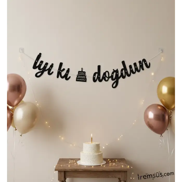 İyiki Doğdun Yazılı Kaligrafi Banner Yazısı Siyah Renk Doğum Günü Partisi 135 cm