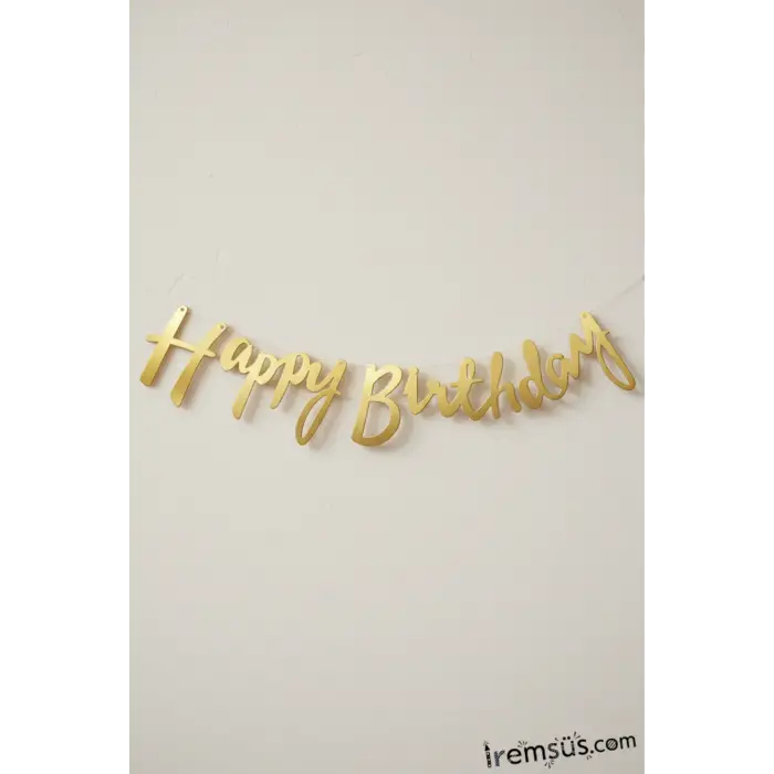 Happy Birthday Yazılı Kaligrafi Banner Yazısı Gold Renk Doğum Günü Partisi 110 cm
