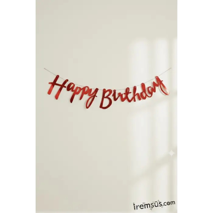 Happy Birthday Yazılı Kaligrafi Banner Yazısı Kırmızı Renk Doğum Günü Partisi 110 cm