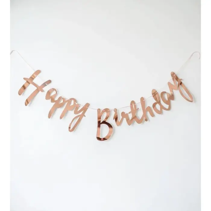 Happy Birthday Yazılı Kaligrafi Banner Yazısı Rose Gold Renk Doğum Günü Partisi 110 cm