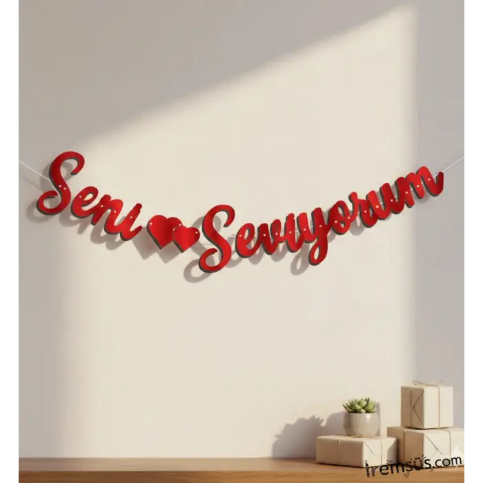 Seni Seviyorum Yazılı Kaligrafi Banner Yazısı Kırmızı Renk Sevgili Sürprizi