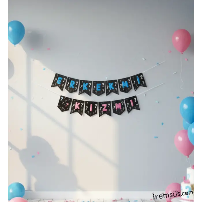 Cinsiyet Partisi Kız mı Erkek mi Yazısı Banner Cinsiyet Partisi Süslemesi 190 cm
