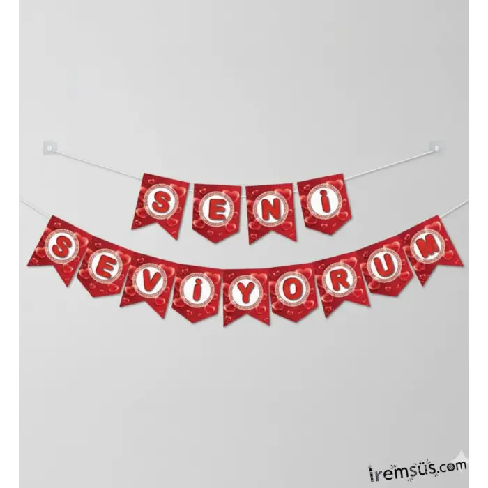 Seni Seviyorum Yazılı Kırmızı Renk Banner Sevgili Sürpriz Süslemesi 190 cm