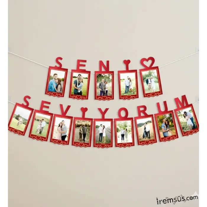 Seni Seviyorum Yazılı Fotoğraflı Asmalı Süs 155 cm Sevgiliye Sürpriz Süsleme