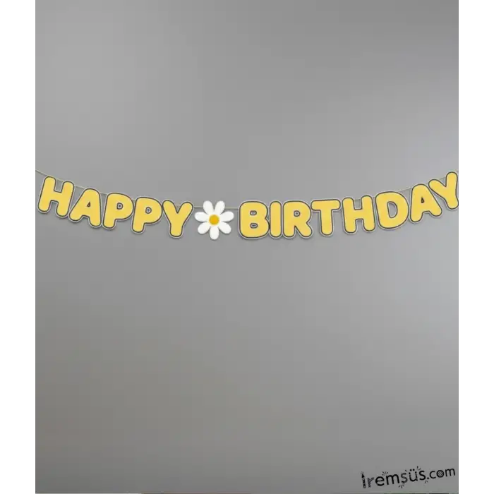 Papatya Tema Doğum Günü Partisi Happy Birthday Banner Yazı 210 cm Papatya Süsleme
