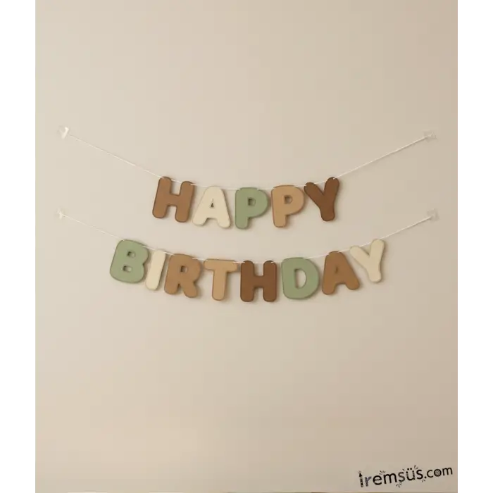 Retro Tema Doğum Günü Partisi Happy Birthday Banner Yazı 210 cm Kahve Tonu Süsleme