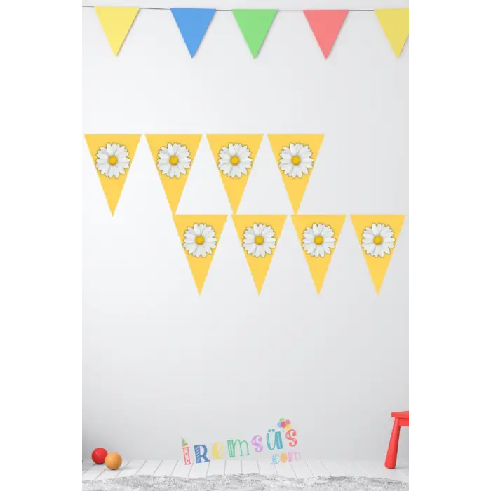 Papatya Tema Parti Flama Sarı Renk Süsleme 200 cm Papatya Parti Flaması