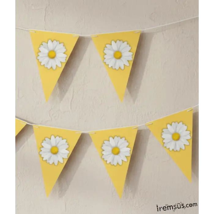 Papatya Tema Parti Flama Sarı Renk Süsleme 200 cm Papatya Parti Flaması