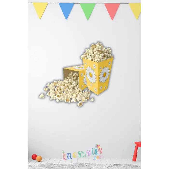 Papatya Konsept Doğum Günü Partisi Mısır Kutusu 8li Papatya Baskılı Popcorn Kutusu Süsleme