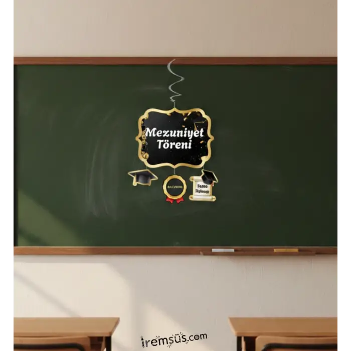 Mezuniyet Töreni Yazılı Asmalı Tavan Süs Siyah Gold Renk Süslemesi Mezuniyet Partisi Süslemeleri