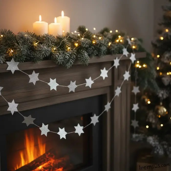 Yıldız Şeklinde Gümüş Renk Şerit Süsleme 3 mt Yıldız Şeklinde Parti Süslemesi