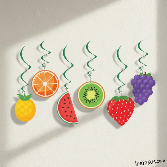 Meyveler Konsept Doğum Günü Partisi 6lı Tavan Sarkıt Süs Özel Kesim Meyve Konsept Süsleme