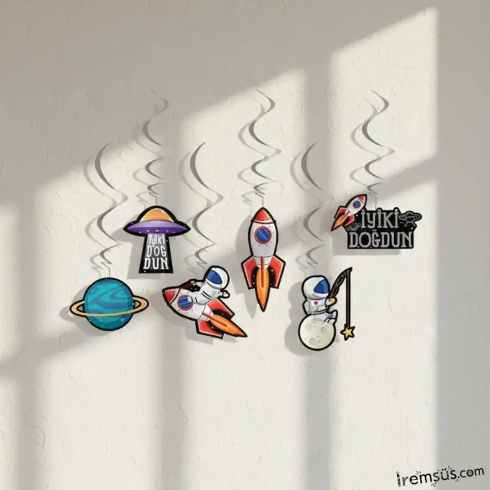 Uzay Konsept Doğum Günü Partisi Tavan Sarkıt Süs 6lı Uzay Tema Süslemesi