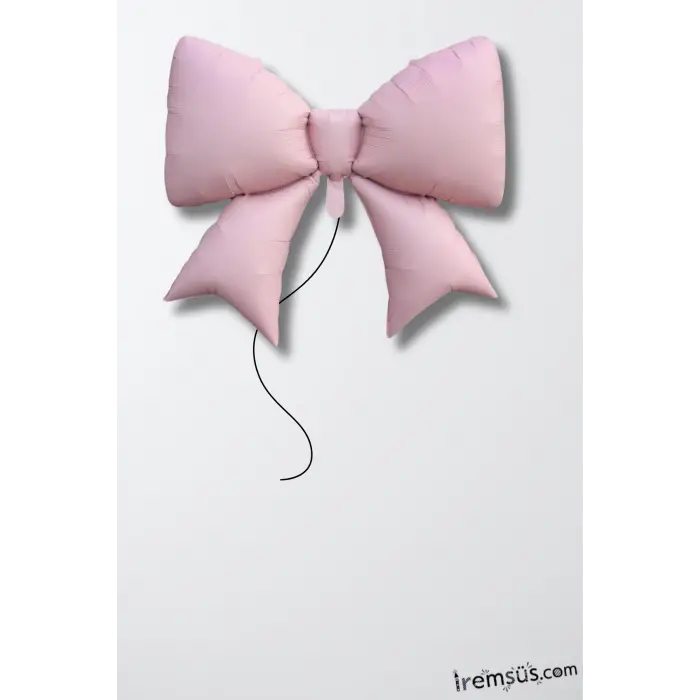 Retro Düz Pembe Renk Kurdele Fiyonk Figür Folyo Helyum Balon 98 cm Mat Pembe Renk Süsleme Balonu