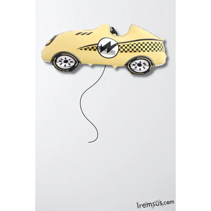 Retro Krem Renk Yarış Arabası Folyo Helyum Balon 110-49 Cm Retro Araba Konsept Parti Süsleme Balonu