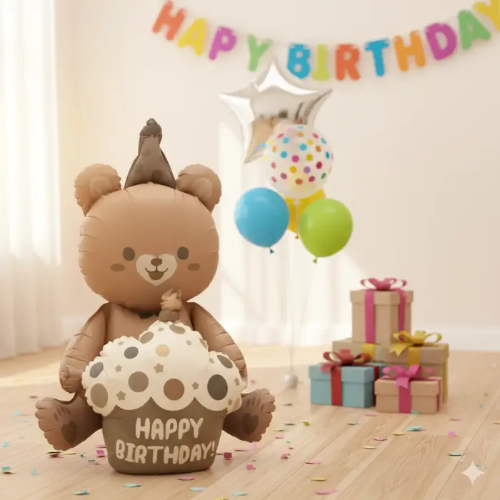 Satin Retro Kahverengi Pastalı Retro Oturan Ayı Folyo Balon 60-40 cm Ayıcık Folyo Balon