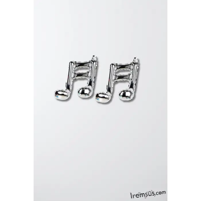 Gümüş Renk Nota Şekilli İkili Folyo Balon 45 cm Nota Folyo Balon Müzik Konsept