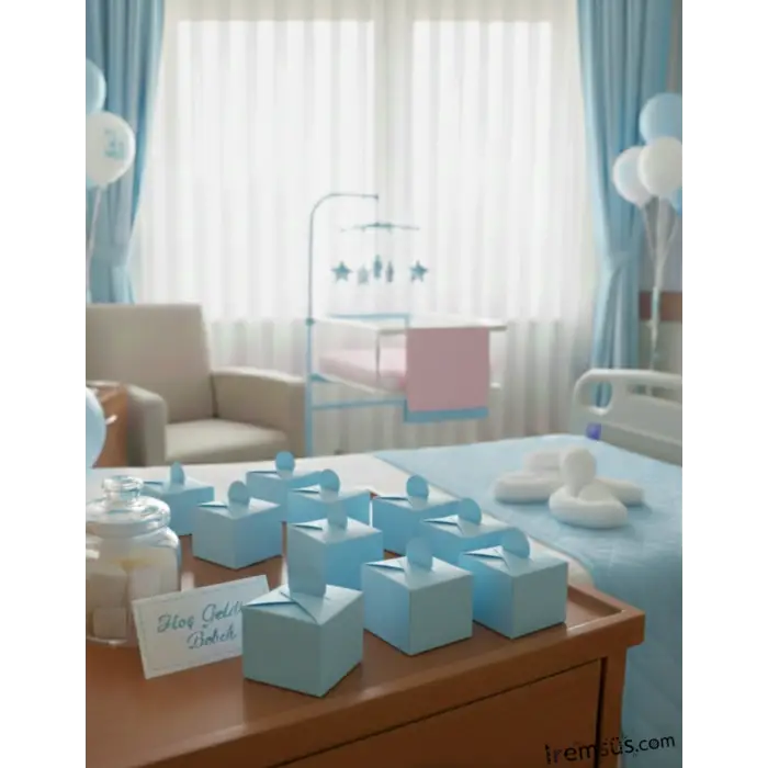 Mavi Renk Kare Dağıtmalık Lokumluk Karton Kutu 25li Lokum Dağıtmalık kutu