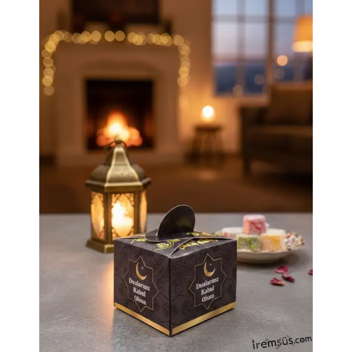 Dualarınız Kabul Olsun Yazılı Koyu Renk Lokumluk Karton Kutu Dağıtmalık 25li