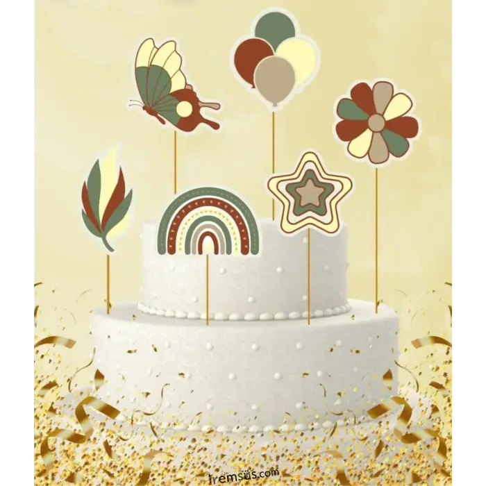 Retro Konsept Pasta Cupcake Büyük Boy Süsleme Kürdanı 6 Adet Retro Tema Parti Süsü