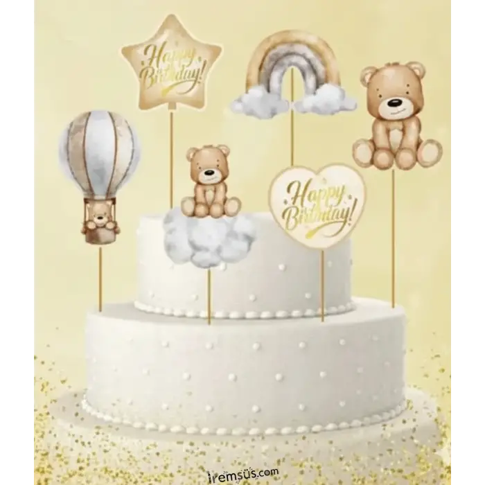 Ayıcık Konsept Pasta Cupcake Büyük Boy Süsleme Kürdanı 6 Adet Ayıcık Tema Parti Süsü