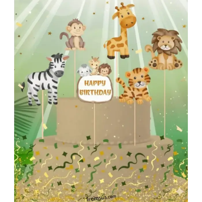 Safari Konsept Pasta Cupcake Büyük Boy Süsleme Kürdanı 6 Adet Safari Tema Parti Süsü