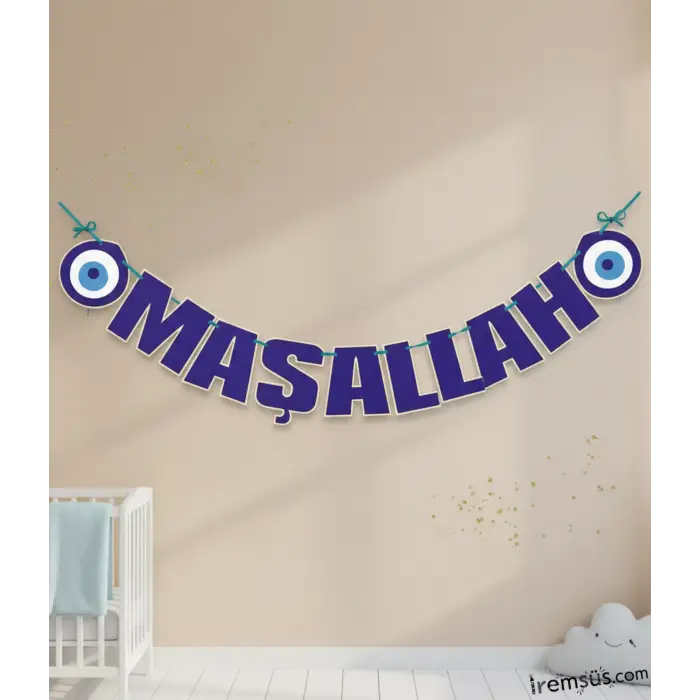 Maşallah Yazılı Özel Kesim Sünnet Süsleme Yazısı Nazar Boncuklu 180 Cm Sünnet Düğünü Ve Oda Süsleme
