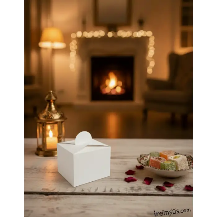 Beyaz Renk Düz Lokumluk Karton Kutu Dağıtmalık 25li