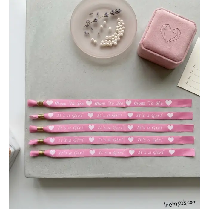 Mom To Be İts Gırl Pembe Renk Anne Adayları İçin Bileklik 5 li Yeni Doğum Cinsiyet Partisi Süsü